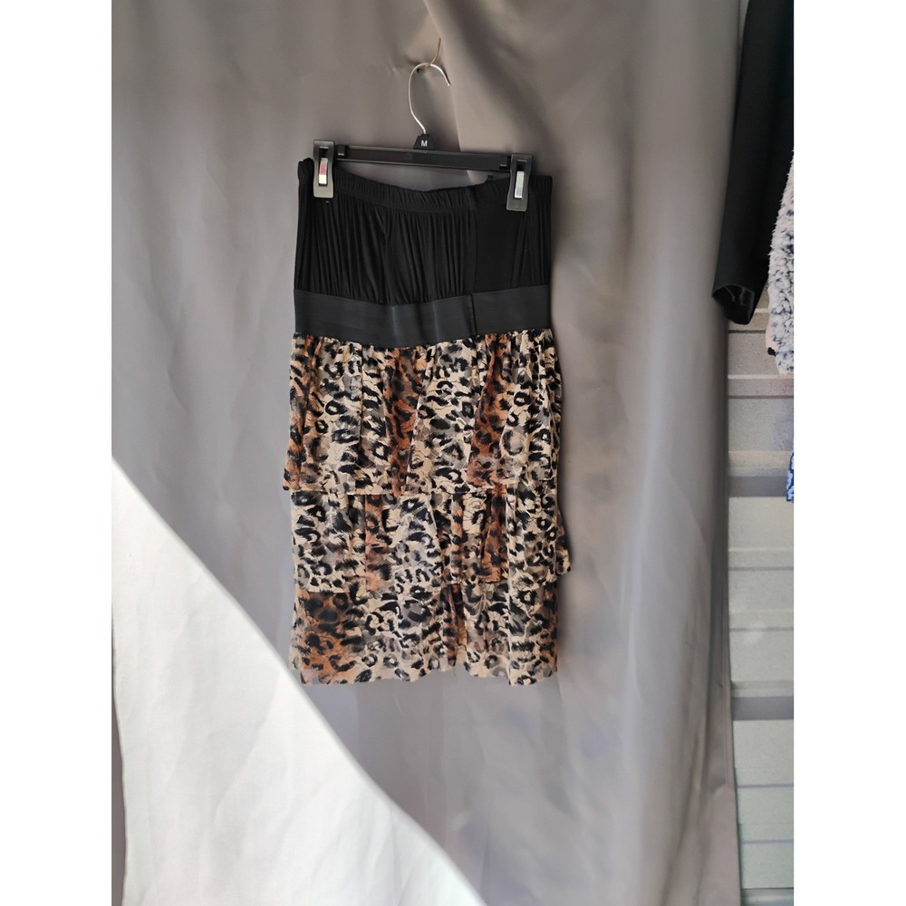 Rue21 Womens Small Leopard Print Tiered Strapless Mini Dress Black Brown Animal
